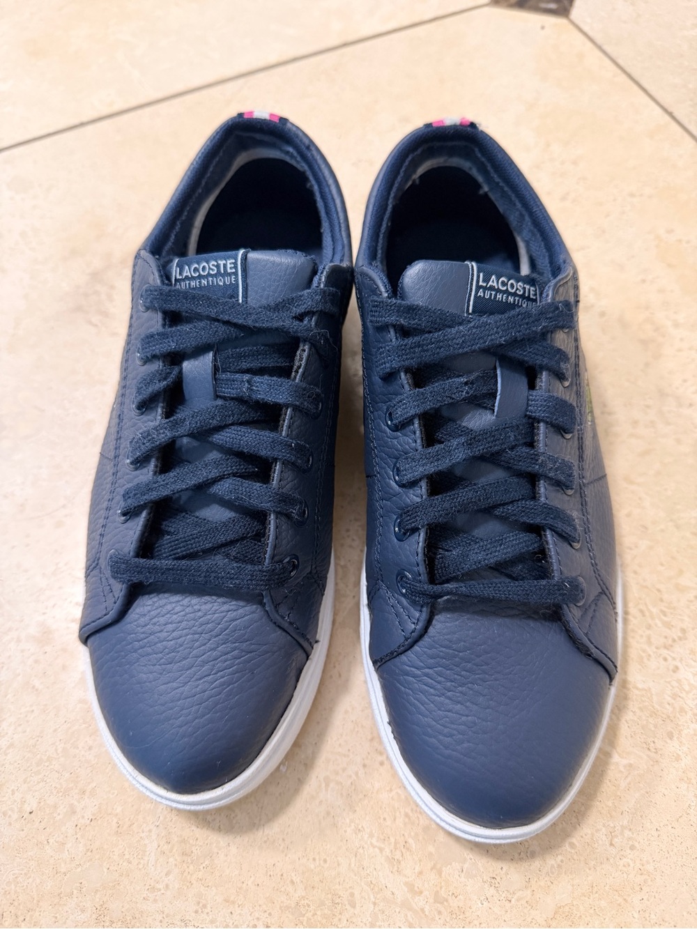 Lacoste Navy Blue Leather Low-Top Sneakers